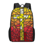 Orange And Red Stained Glass Cross Print 17 Inch Backpack
