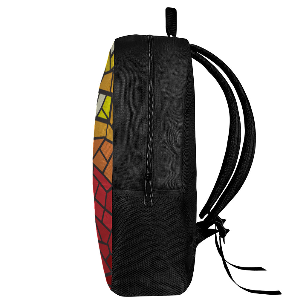 Orange And Red Stained Glass Cross Print 17 Inch Backpack