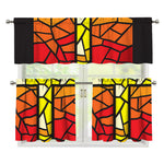 Orange And Red Stained Glass Cross Print 3 Piece Kitchen Curtains