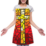 Orange And Red Stained Glass Cross Print Adjustable Apron