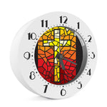 Orange And Red Stained Glass Cross Print Alarm Clock