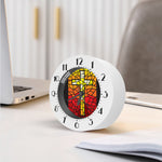Orange And Red Stained Glass Cross Print Alarm Clock