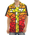 Orange And Red Stained Glass Cross Print Aloha Shirt