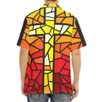 Orange And Red Stained Glass Cross Print Aloha Shirt