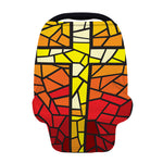 Orange And Red Stained Glass Cross Print Baby Seat Cover