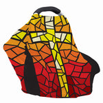 Orange And Red Stained Glass Cross Print Baby Seat Cover