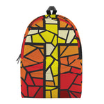 Orange And Red Stained Glass Cross Print Backpack