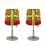 Orange And Red Stained Glass Cross Print Bar Stool Covers