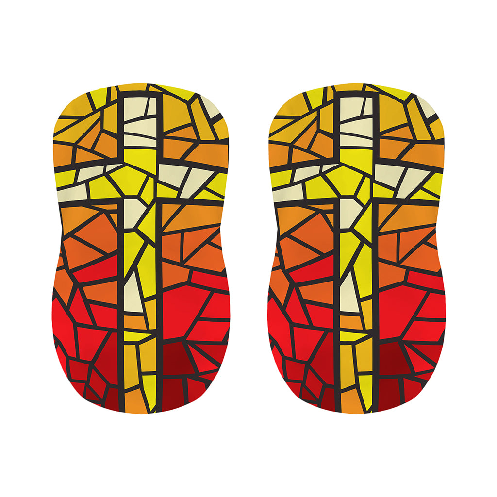 Orange And Red Stained Glass Cross Print Bar Stool Covers