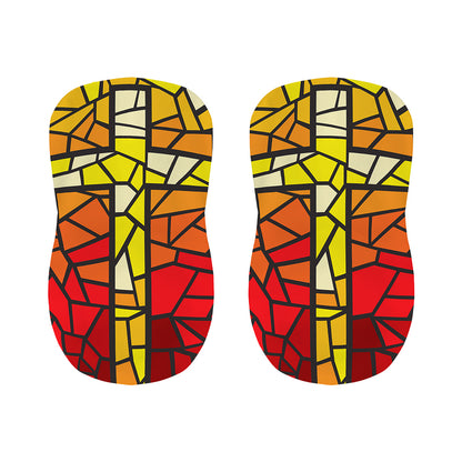 Orange And Red Stained Glass Cross Print Bar Stool Covers