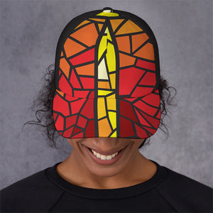 Orange And Red Stained Glass Cross Print Baseball Cap