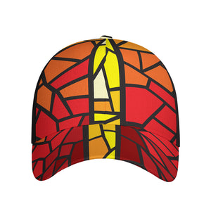 Orange And Red Stained Glass Cross Print Baseball Cap