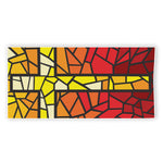 Orange And Red Stained Glass Cross Print Beach Towel