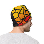 Orange And Red Stained Glass Cross Print Beanie