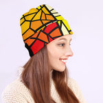 Orange And Red Stained Glass Cross Print Beanie