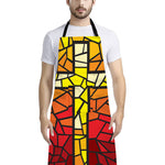 Orange And Red Stained Glass Cross Print Bib Apron With Pocket