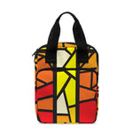 Orange And Red Stained Glass Cross Print Bible Tote Bag