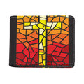 Orange And Red Stained Glass Cross Print Bifold Wallet
