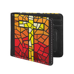 Orange And Red Stained Glass Cross Print Bifold Wallet
