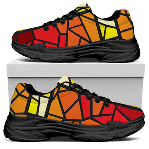 Orange And Red Stained Glass Cross Print Black Chunky Shoes