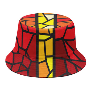 Orange And Red Stained Glass Cross Print Bucket Hat