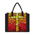 Orange And Red Stained Glass Cross Print Canvas Tote Bag