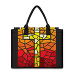 Orange And Red Stained Glass Cross Print Canvas Tote Bag