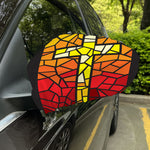 Orange And Red Stained Glass Cross Print Car Side Mirror Covers