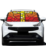 Orange And Red Stained Glass Cross Print Car Windshield Snow Cover