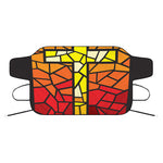 Orange And Red Stained Glass Cross Print Car Windshield Snow Cover