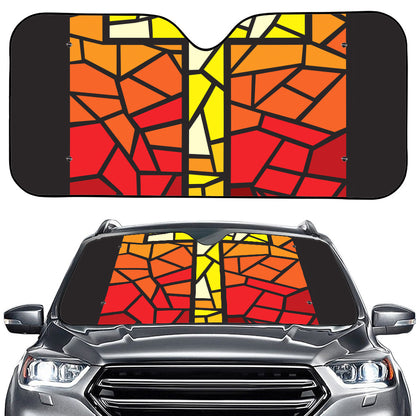 Orange And Red Stained Glass Cross Print Car Windshield Sun Shade