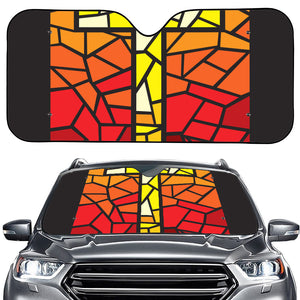 Orange And Red Stained Glass Cross Print Car Windshield Sun Shade