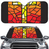 Orange And Red Stained Glass Cross Print Car Windshield Sun Shade