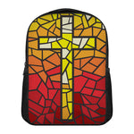 Orange And Red Stained Glass Cross Print Casual Backpack