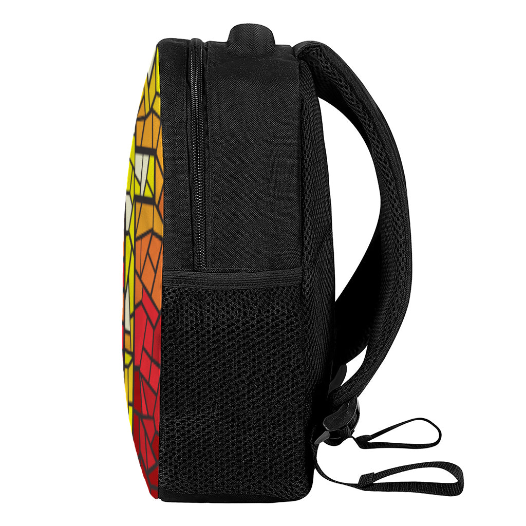 Orange And Red Stained Glass Cross Print Casual Backpack