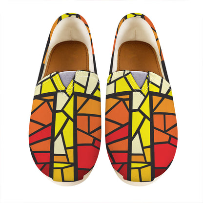 Orange And Red Stained Glass Cross Print Casual Shoes