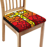Orange And Red Stained Glass Cross Print Chair Cushion Cover