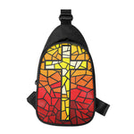 Orange And Red Stained Glass Cross Print Chest Bag