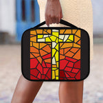 Orange And Red Stained Glass Cross Print Classic Bible Case