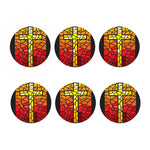 Orange And Red Stained Glass Cross Print Coaster Set