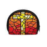 Orange And Red Stained Glass Cross Print Coin Purse