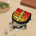 Orange And Red Stained Glass Cross Print Coin Purse