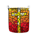Orange And Red Stained Glass Cross Print Collapsible Laundry Basket