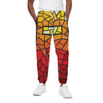 Orange And Red Stained Glass Cross Print Cotton Pants