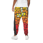 Orange And Red Stained Glass Cross Print Cotton Pants
