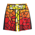Orange And Red Stained Glass Cross Print Cotton Shorts