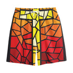 Orange And Red Stained Glass Cross Print Cotton Shorts