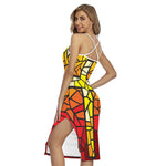 Orange And Red Stained Glass Cross Print Cross Back Cami Dress