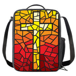 Orange And Red Stained Glass Cross Print Crossbody Lunch Bag