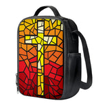 Orange And Red Stained Glass Cross Print Crossbody Lunch Bag